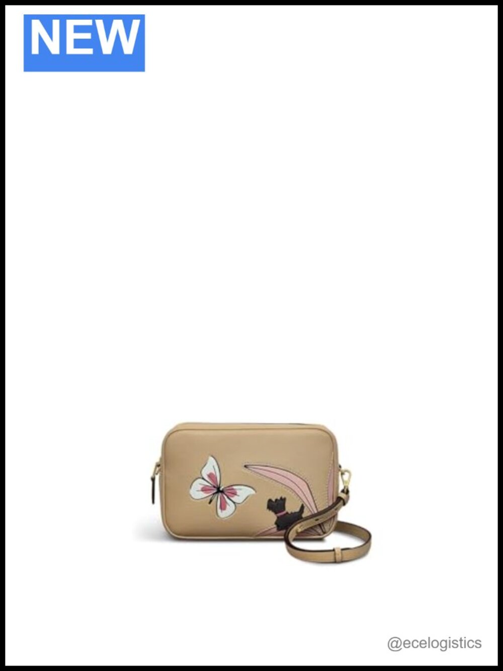Small Zip Top Crossbody Bag - Grained Leather Floral Applique